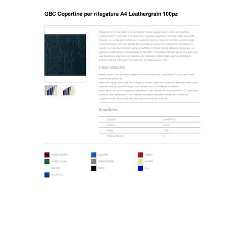 Copertine per rilegatura GBC Leathergrain in cartoncino goffrato a4 nero  conf da 100 copertine - CE040010